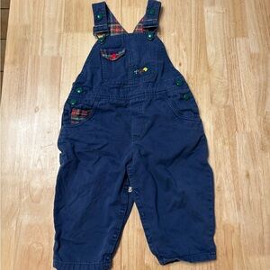 Vintage Gymboree XSmall Blue Overalls Race Car Plaid Accents